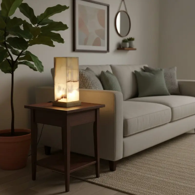 12-Inch Carved Onyx Table Lamp With Ambient Glow 1
