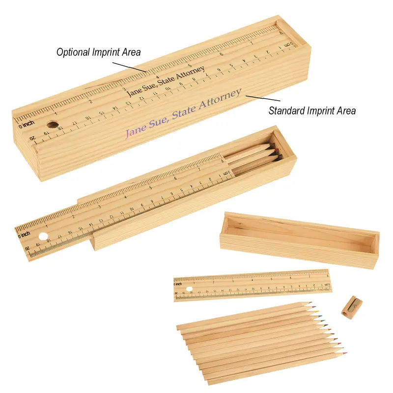 12-Piece Colored Pencil Set In Wooden Ruler Box 1