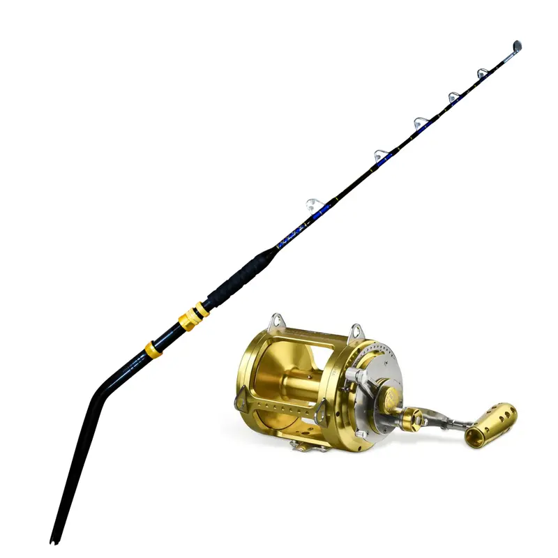 130 Lb Big Game Bent Butt Trolling Rod + 80W Conventional Reel Bundle 1