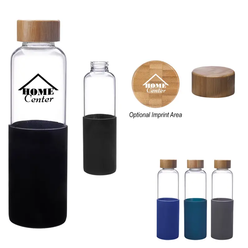 20 Oz Artisan Glass Bottle With Bamboo Cap And Silicone Sleeve 1
