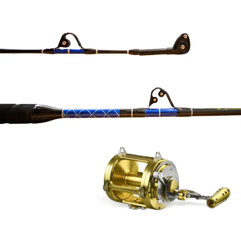 50 Lb Stand-Up Trolling Rod With Roller Guides + 30W Conventional Reel Combo 1