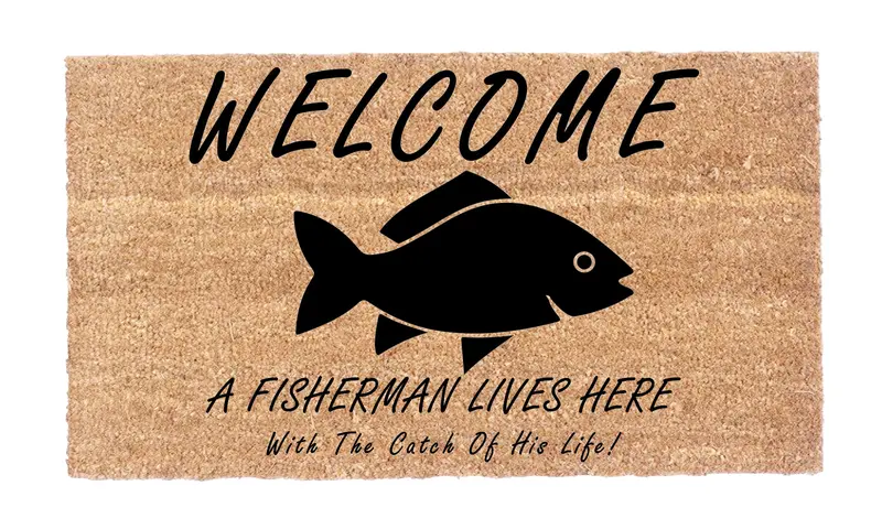 A Fisherman Lives Here – Nautical Welcome Doormat 1
