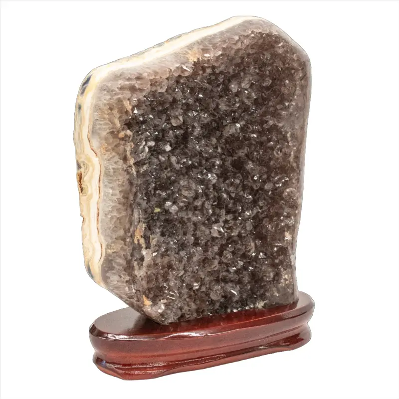 Amethyst Drusy Cluster Specimen Mounted On Elegant Wood Base 1