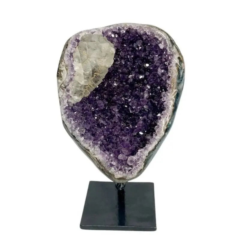 Amethyst Geode Crystal Cluster Mounted On Sleek Black Stand 1