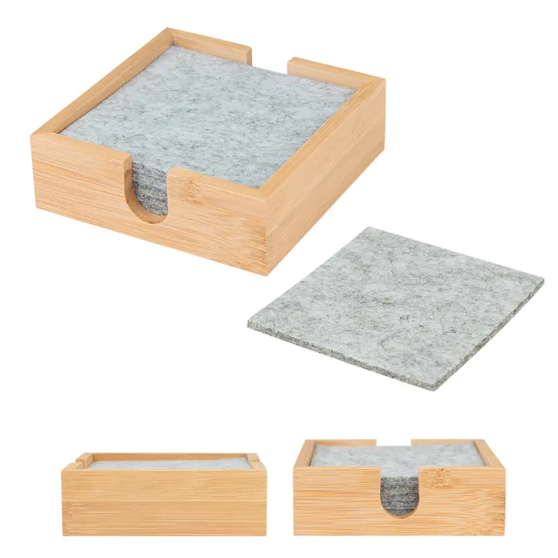 Bamboo And Recycled Felt Coaster Set – 4-Piece 1