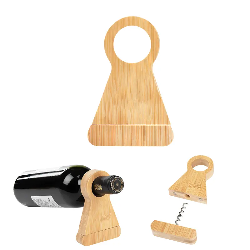 Bamboo Wine Bottle Holder With Integrated Corkscrew 1