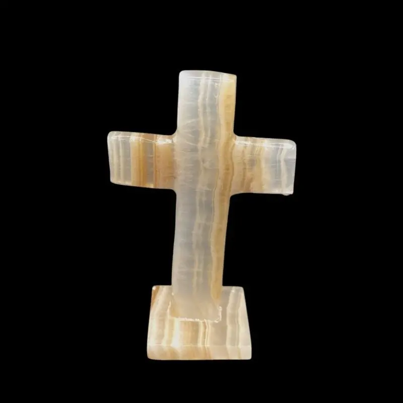 Banded Onyx Cross Sculpture On Minimalist Square Base 1