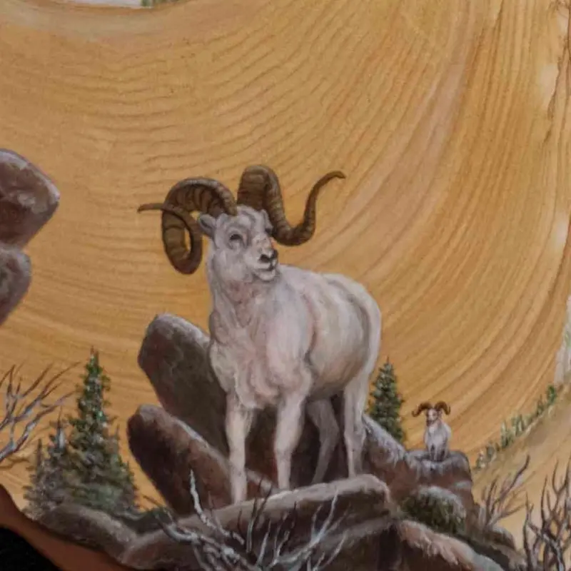 Big Horn Sheep Sandstone Artwork – Hand-Painted Southwest Wildlife Painting 1