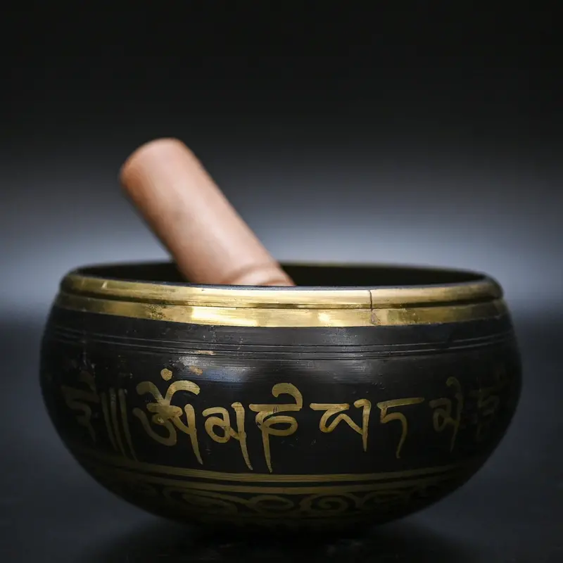 Black Singing Bowl With Chakra Symbol Engraving – Sound Healing Tool 1