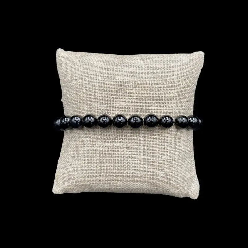 Black Tourmaline Bracelet - Polished Round Bead Stretch Style 1