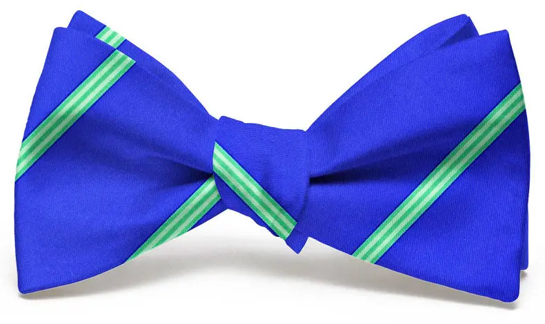 Blue-And-Green Railroad Stripe Textured Bow Tie 1