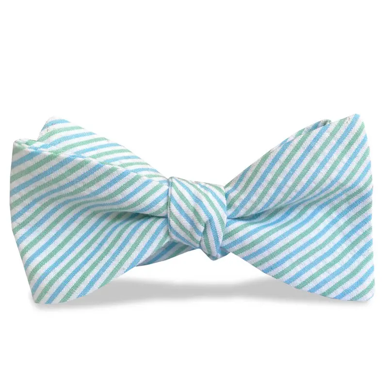 Blue And Green Seersucker Bow Tie – Carolina Cotton Blend 1