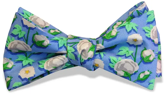 Blue Cotton Boll Bow Tie For Men 1