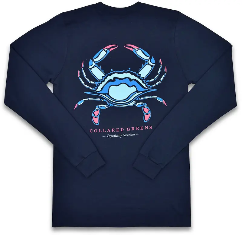 Blue Crab Navy Long Sleeve T-Shirt 1