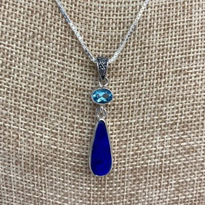 Blue Topaz And Lapis Lazuli Necklace In Sterling Silver 1