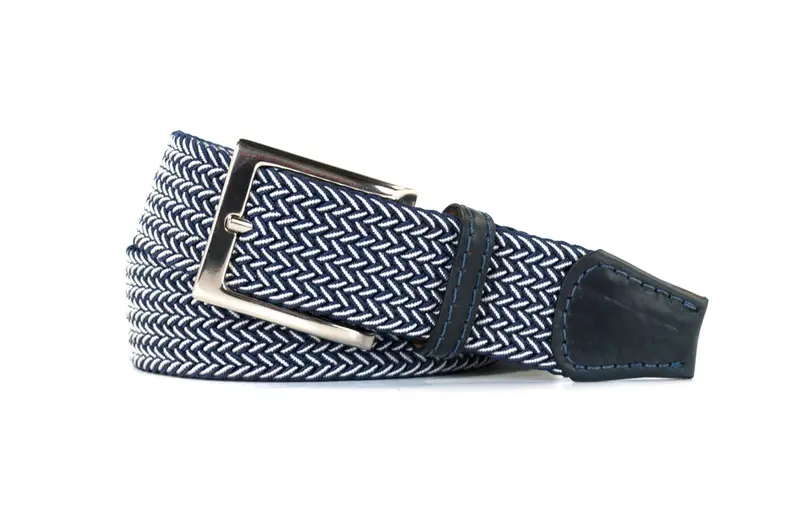 Brookes & Hyde Navy-And-White Elastic Woven Belt – Brushed Nickel Hardware – Bhi 1