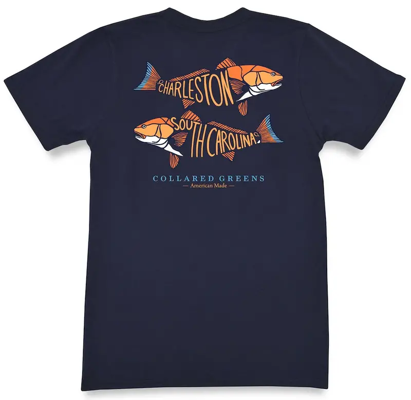 Charleston Red Fish Short-Sleeve Tee In Deep Navy Cotton 1