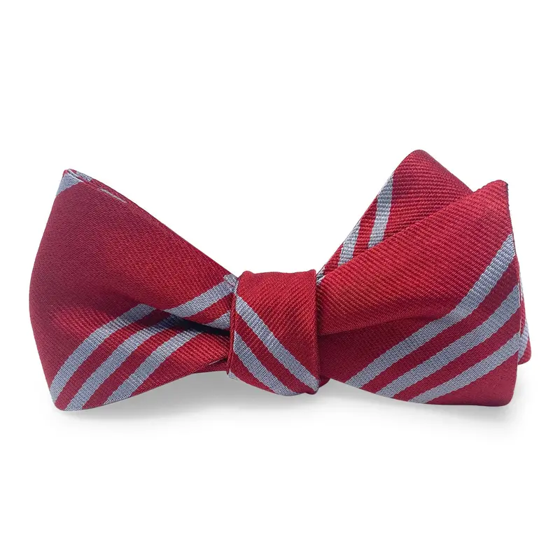 College Collection Stripes Dark Red And Silver Bow Tie 1