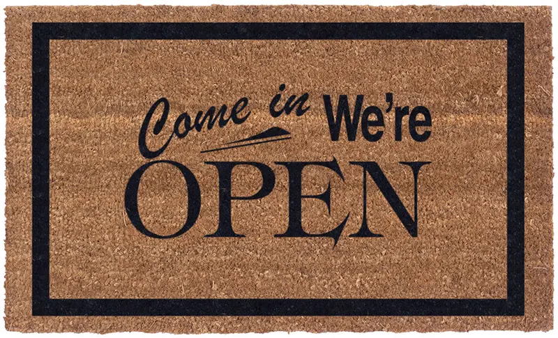 'Come In — We'Re Open' Friendly Vinyl-Coir Mat 1