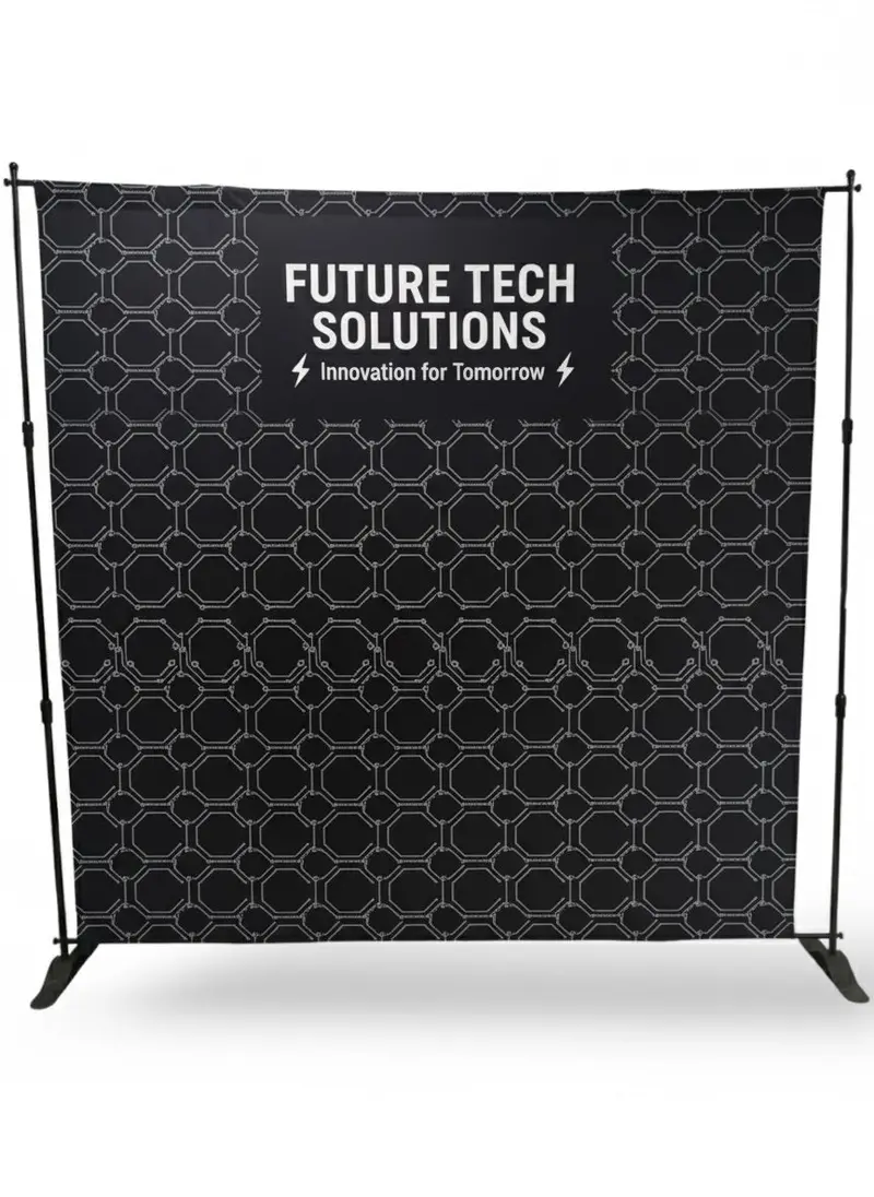 Compact 8' Exhibitor Expandable Backdrop Wall – Vibrant Double-Sided Graphics 1