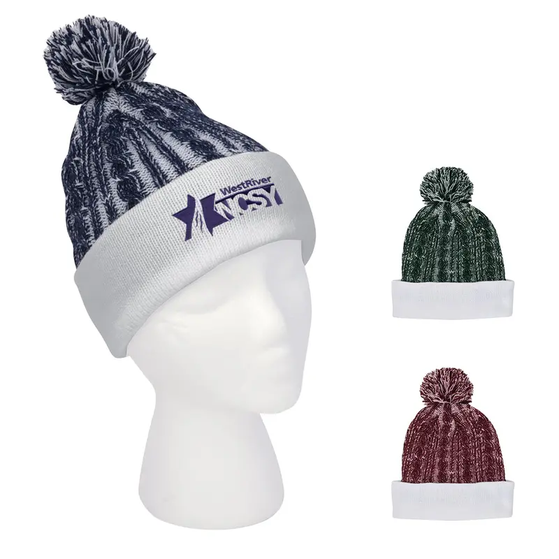 Cozy Cable-Knit Beanie With Fluffy Pom And Ribbed Cuff Detail 1