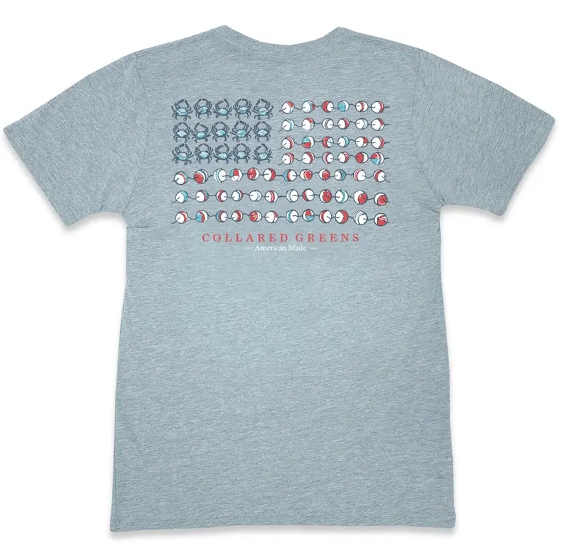Crab Flag Short-Sleeve Tee In Heather Gray Cotton 1