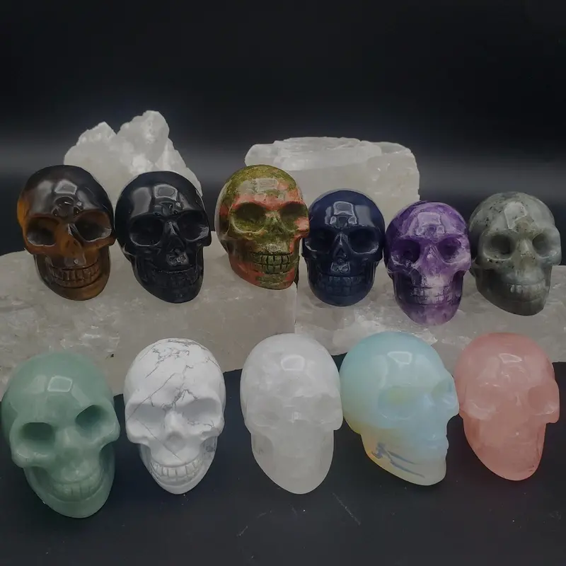 Crystal Skull Sculpture – Assorted Semi-Precious Stone Carving 1