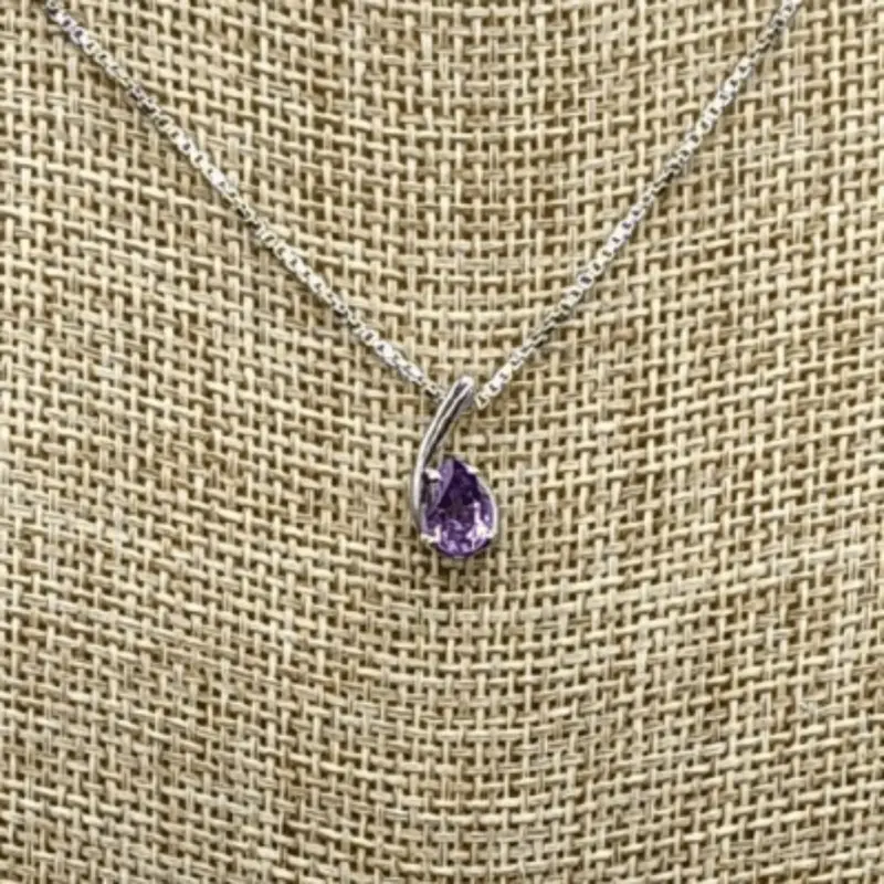 Delicate Sterling Silver Amethyst Pendant Necklace – Petite Purple Gem 1