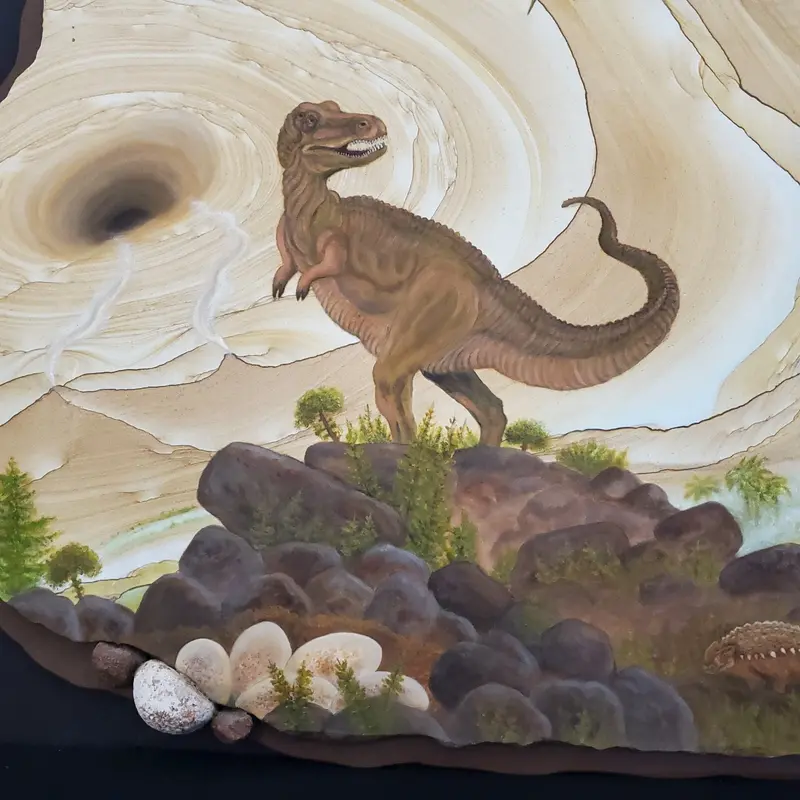 Dinosaur T-Rex Oil Painting On Sandstone Canvas – Neutral Tone Art Print 1