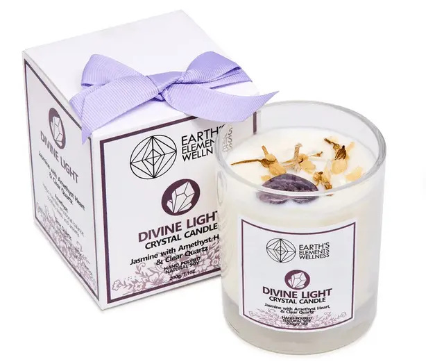 Divine Light Soy Candle With Jasmine Scent & Embedded Crystals 1