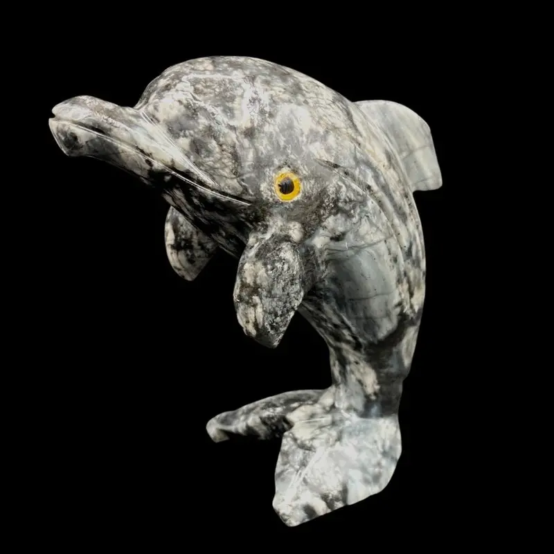 Dolphin Sculpture Hand-Carved From Natural Soapstone 1
