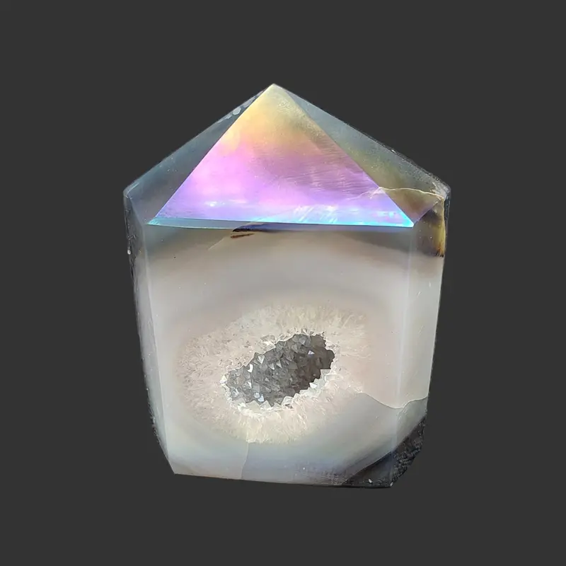 Drusy-Coated Aura Crystal Point – Iridescent Healing Stone 1