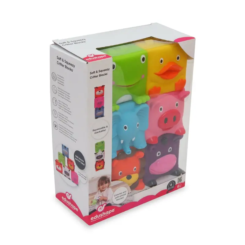 Edushape Soft & Squeezy Critter Blocks – Tactile Animal-Shaped Building Toys 1