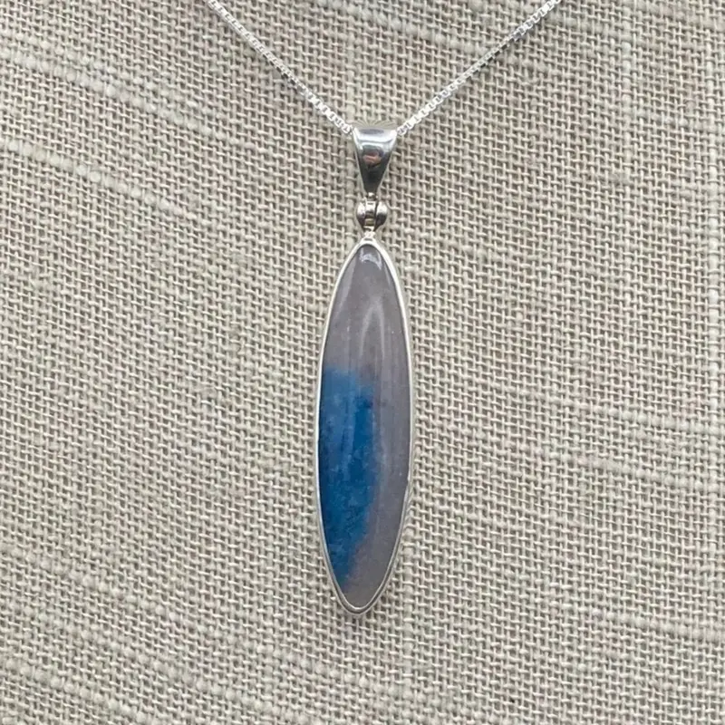 Elongated Blue Dumortierite Quartz Pendant In Sterling Silver 1