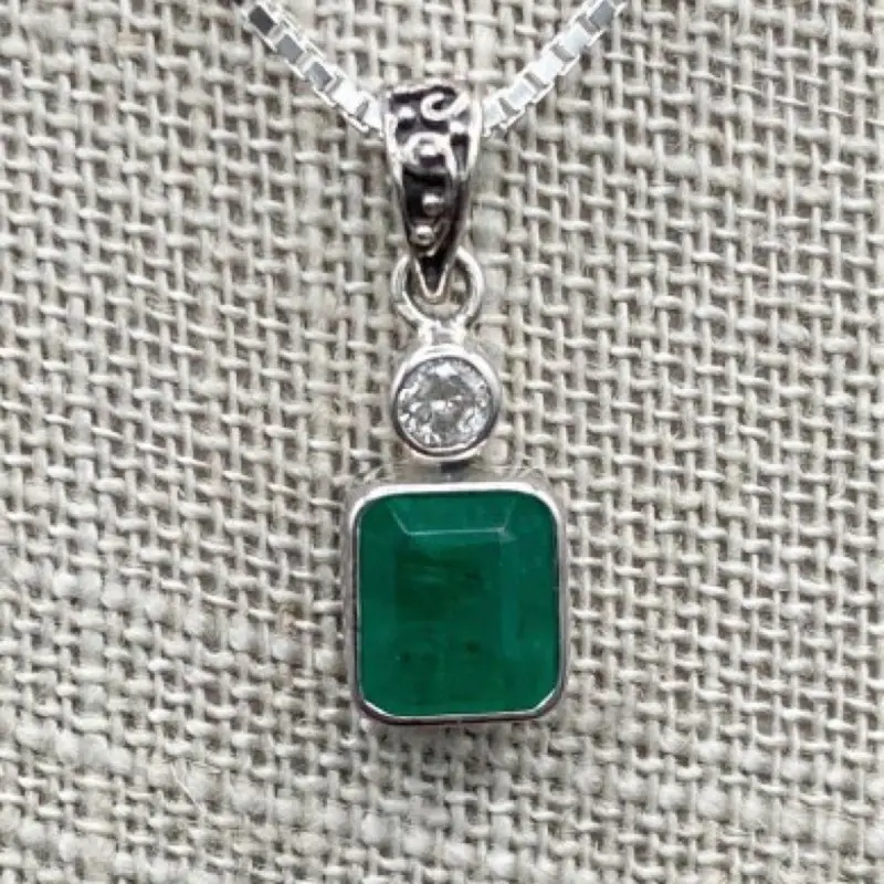 Emerald And Diamond Accent Pendant Necklace 1