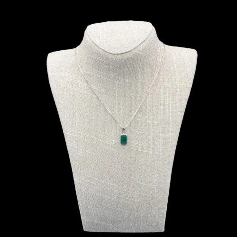 Emerald-Cut Genuine Emerald Pendant In Sterling Silver Setting 1