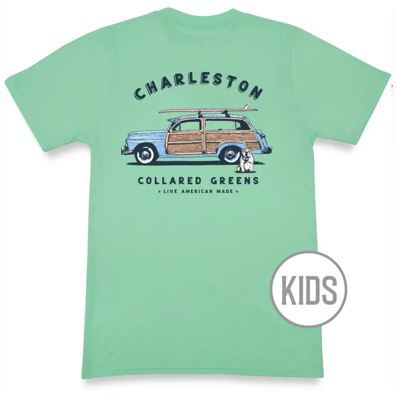 Fairway-Colored Kids’ Short Sleeve T-Shirt – 'Beach Bound Bulldog Charleston' 1