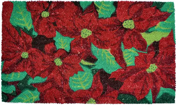 Festive Poinsettia Design Pvc Doormat 1