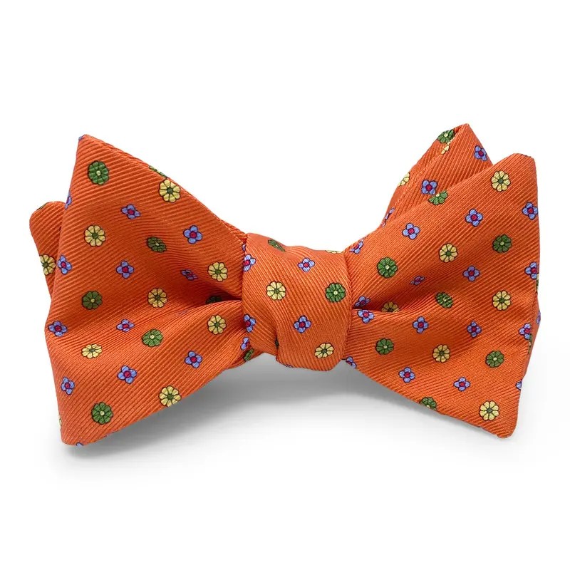 Flower Foulard Orange Silk Bow Tie 1