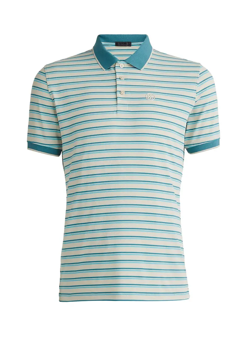 G/Fore Perforated Stripe Tech Jersey Polo With Banded Sleeves – Breathable Performance Fit – Bhi 1