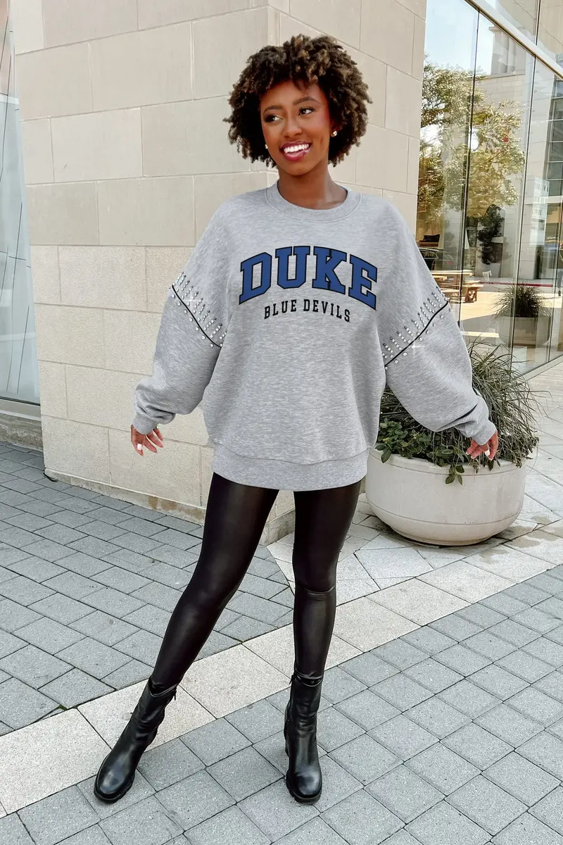 Gameday Couture Jeweled Sleeve Duke Sweatshirt – Collegiate Chic With Sparkling Detail | Bhi 1