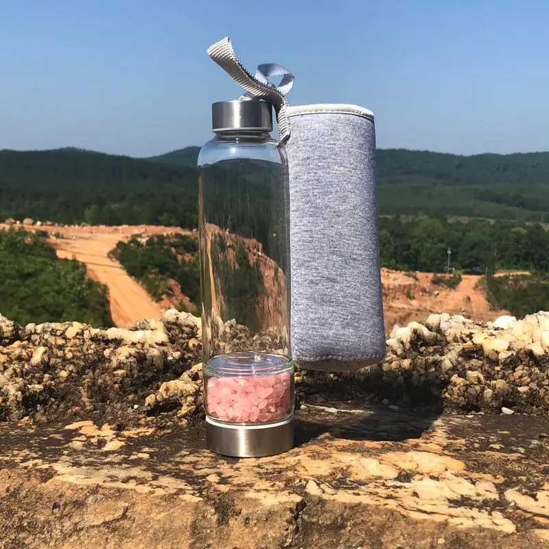 Gemstone-Infused Glass Water Bottle – Chip-Lined Hydration Vessel 5