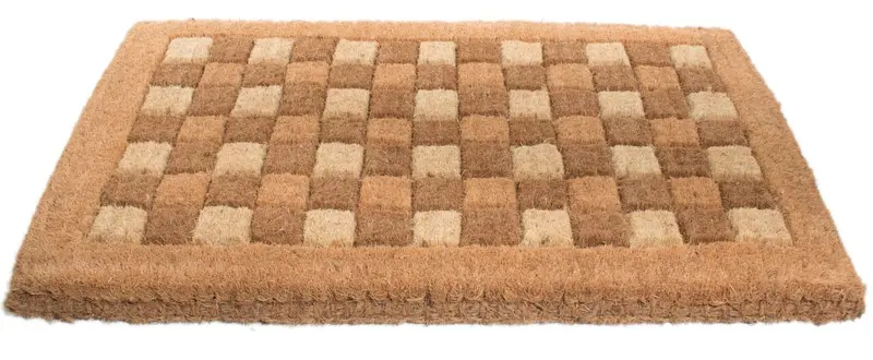 Geometric Square-Pattern Handwoven Coconut Coir Doormat 1