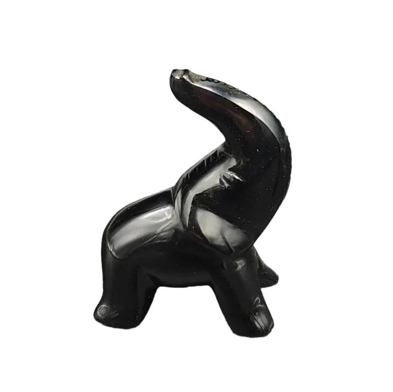 Glossy Black Obsidian Elephant Sculpture For Home Decor 1