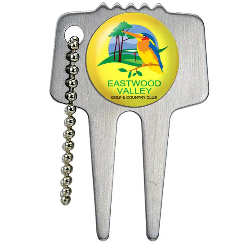 Golf Divot Repair Tool – Domed Brushed Stainless, Keychain-Ready Chain 1