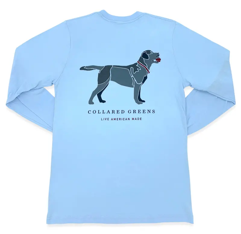 Good Boy Long Sleeve Tee – Black Labrador On Carolina Blue 1