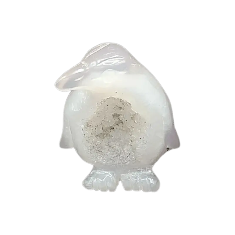 Gray-And-White Agate Penguin Figurine – Handcrafted Home Decor 1