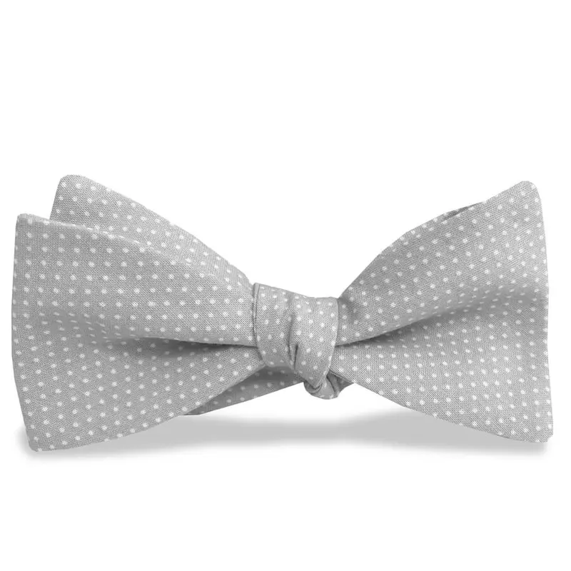 Gray And White Carolina Cotton Bow Tie – Pinpoint Weave 1