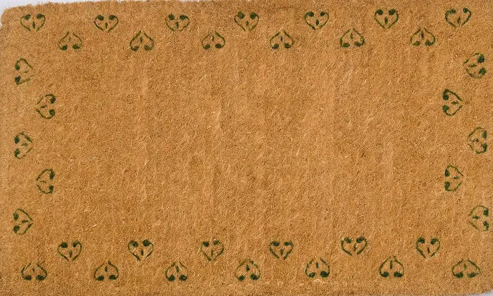 Green Sprinkled Hearts Handcrafted Coconut Doormat 1