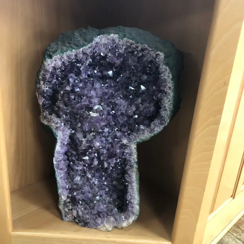 Halved Amethyst Geode Showing Druzy Crystal Interior 1